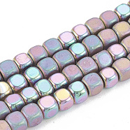 Electroplate Non-magnetic Synthetic Hematite Beads Strands, Half Matte Style, Cube, Rainbow Plated, 4x4x4mm, Hole: 1mm, about 100pcs/strand, 16.5 inch(G-N0318-39-D)