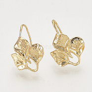 Brass Stud Earring Findings, Leaf, Nickel Free, Real 18K Gold Plated, 20.5x15mm, pin: 1mm(X-KK-S343-02G)