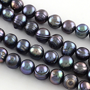 Natural Cultured Freshwater Pearl Beads Strands, Dyed, Potato, Prussian Blue, 7~10x8~9mm, Hole: 0.6~0.7mm, about 44pcs/strand, 13.58 inch(34.5cm)(PEAR-N013-08B)