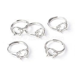 Adjustable Brass Finger Ring Components, 4 Claw Prong Ring Settings, with Clear Cubic Zirconia, Platinum, Size 7, 17mm, Tray: 9.5x8mm(KK-L193-06P)