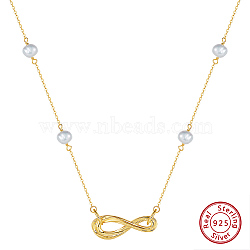 925 Sterling Silver with Natural Pearl Beads Necklaces, Real 14K Gold Plated, 15.79 inch(40.1cm)(NJEW-Z030-04G)