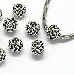 Alloy European Beads, Large Hole Beads, Rondelle, Hollow, Antique Silver, 11x9mm, Hole: 4.5mm(X-PALLOY-S079-011AS)