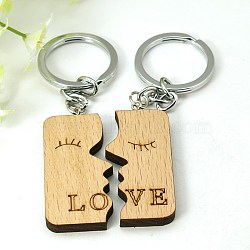 Romantic Gifts Ideas for Valentines Day Wood Hers & His Keychain, with Iron Findings, Rectangle, Camel, 99mm(KEYC-E006-20)