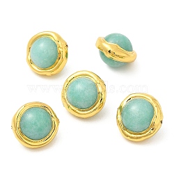 Natural Amazonite Beads, Long-Lasting Plated, with Golded Plated Brass Edge, Round, 18~19x14mm, Hole: 0.8mm(KK-M251-14G)