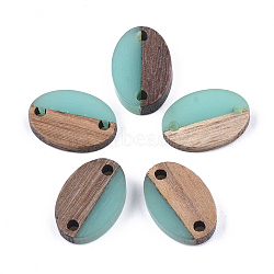 Resin & Walnut Wood Links connectors, Oval, Medium Turquoise, 15.5x10.5x3~3.5mm, Hole: 1.8mm(RESI-S358-20G)