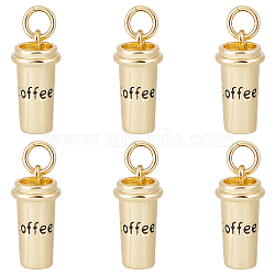 8Pcs Brass Pendants, with Jump Rings, Long-Lasting Plated, Coffee Cup with Word Coffee, Real 18K Gold Plated, 15x7.5mm, Hole: 3mm(KK-BBC0004-67)