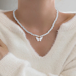1Pc Imitation Pearl Beaded Pendant Necklaces, Alloy Jewelry for Women, Butterfly, 17.72 inch(45cm)(NJEW-LP0004-21)