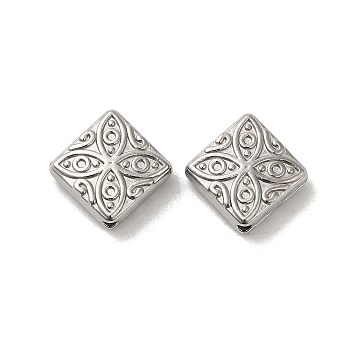 304 Stainless Steel Beads, Rhombus, Stainless Steel Color, 13x13x3.5mm, Hole: 1.2mm