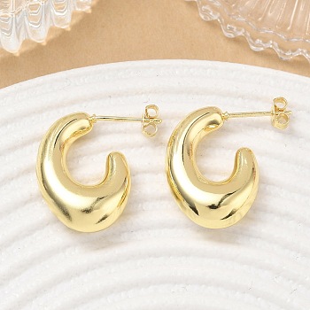 Brass Stud Earrings, Half Hoop Earrings, Golden, 23x6.5x23mm