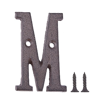 Iron Home Address Number, with 2pcs Screw, Letter.M, 76x48x5mm, Hole: 5.2mm