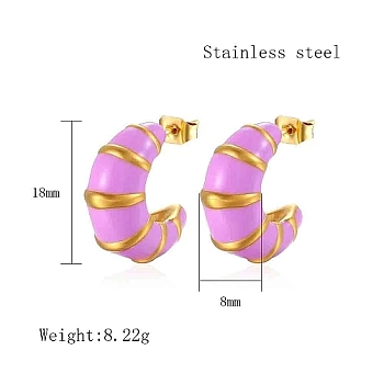 304 Stainless Steel Enamel Stud Earrings for Women, Horn, Real 18K Gold Plated, 18x8mm