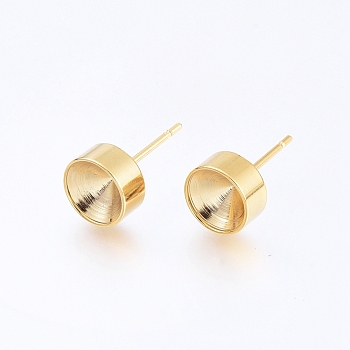 304 Stainless Steel Stud Earring Settings, for Pointed Back Rhinestone, Golden, Fit for 7mm Rhinestone, 15x8mm, Pin: 0.8mm