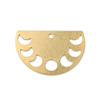Brass Pendants, Half Round with Phase of the Moon, Golden, 20x30x0.5mm, Hole: 2mm