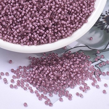 MIYUKI Round Rocailles Beads, Japanese Seed Beads, 11/0, (RR1931) Semi-Frosted Light Raspberry Lined Crystal, 2x1.3mm, Hole: 0.8mm, about 1111pcs/10g
