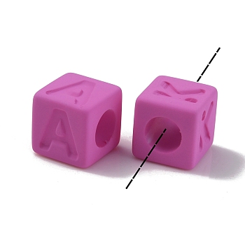 Rubberized Style Opaque Acrylic Beads, Square, Deep Pink, 12x12x12mm, Hole: 7mm