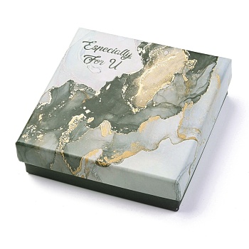 Cardboard Jewelry Boxes, with Sponge Inside, for Jewelry Gift Packaging, Square with Marble Pattern and with Word Specially for U, Slate Gray, 9x9x2.9cm