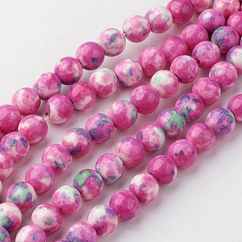 Natural Ocean White Jade Bead Strands, Round, Dyed, Deep Pink, 8mm, Hole: 1mm, about 50pcs/strand, 15.7 inch(400mm)