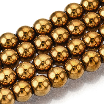 Non-magnetic Synthetic Hematite Beads Strands, Grade A, Round, Golden Plated, 6mm, Hole: 1.5~2mm, about 65~70pcs/strand