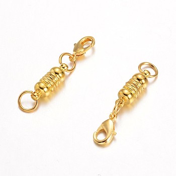 Eco-Friendly Oval Brass Magnetic Clasps, with Lobster Claw Clasps, Lead Free & Nickel Free, Golden, 17x6mm
