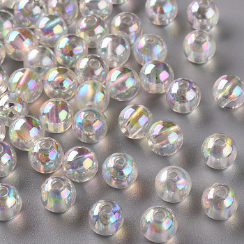 Transparent Acrylic Beads, AB Color Plated, Round, Clear, 8x7mm, Hole: 2mm, about 1745pcs/500g