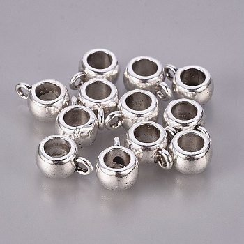 Tibetan Style Hangers, Bail Beads, Lead Free & Cadmium Free & Nickel Free, Barrel, Antique Silver, about 11.5mm long, 8mm wide, 5.5mm thick, 4.8mm inner diameter, hole: 2mm