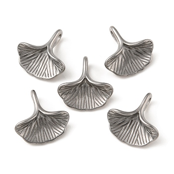 304 Stainless Steel Charms, Ginkgo Leaf Charm, Stainless Steel Color, 13x13x4mm, Hole: 4x2mm