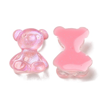 Transparent Epoxy Resin Cabochons, with Glitter Powder, Bear, Pink, 22x17x8mm