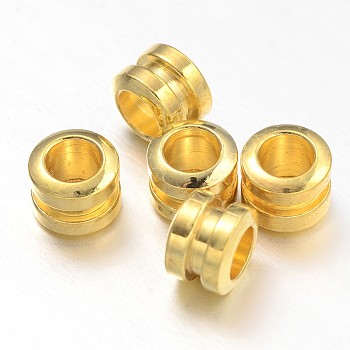 Brass Spacer Beads, Grooved Column, Golden, 5x4mm, Hole: 2.5mm