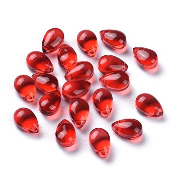 Transparent Glass Beads, Top Drilled Beads, Teardrop, Red, 9x6x5mm, Hole: 1mm