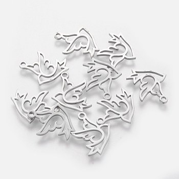 201 Stainless Steel Pendants, Bird, Stainless Steel Color, 17.6x13.2x1mm, Hole: 1.5mm
