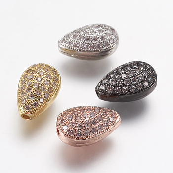 Brass Micro Pave Cubic Zirconia Beads, teardrop, Mixed Color, 14.5x9.5x7.5mm, Hole: 1.5mm