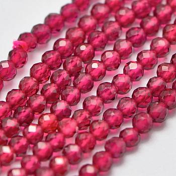 Synthetic Gemstone Beads Strands, Imitation Ruby, Faceted, Round, Camellia, 2.5mm, Hole: 0.5mm, about 150pcs/strand, 15 inch