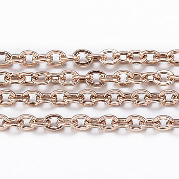 3.28 Feet Ion Plating(IP) 304 Stainless Steel Cable Chains, Soldered, Flat Oval, Rose Gold, 2.5x2x0.5mm