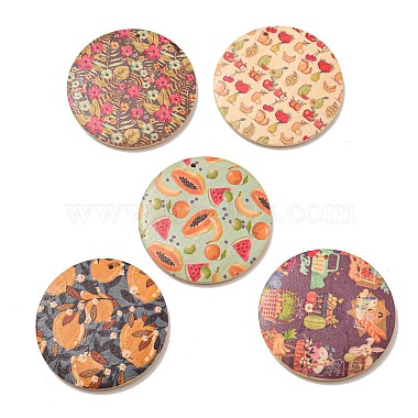 Mixed Color Flat Round Wood Pendants
