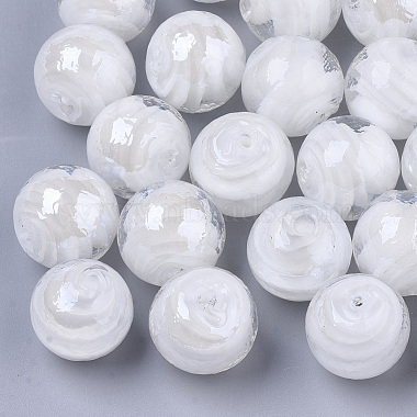 14mm White Round Lampwork Beads