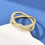 Brass Micro Pave Cubic Zirconia Finger Rings, Criss Cross Rings, Real 18K Gold Plated, 7mm, US Size 6 1/4(16.7mm)(RJEW-D340-01G-02)