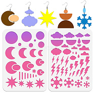 2Pcs 2 Style PET Plastic Earring Handwork Template, Card Leather Cutting Stencils, Moon, 29.7x21cm, 1pc/style(DIY-WH0571-009)