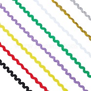 8 Strands 8 Colors Polyester Wave Bending Fringe Trim, Sewing Ribbon, for Cloth Dress DIY Making Decorate, Mixed Color,  3/16 inch~3/8 inch(5~8.5mm), about 5.5~6m/strand, 1 Strand/color(OCOR-GF0002-41)
