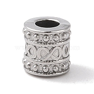 Tarnish Resistant 304 Stainless Steel Beads, Column with Infinity, Stainless Steel Color, 8.5x8mm, Hole: 4mm(STAS-Z058-03P-01)