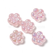 UV Plating Rainbow Iridescent Acrylic Flower Beads, 5 Petal Plum Blossom, Pink, 22x23x10mm, Hole: 3.5mm(PACR-M003-10C)