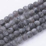 Natural Black Labradorite Bead Strands, Round, Frosted, 4~4.5mm, Hole: 1mm, about 85~90pcs/strand, 14.9 inch(38cm)(G-G735-57F-4mm)