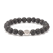 Natural Lava Rock Stretch Bracelet with Alloy Cross Coin, Essential Oil Gemstone Jewelry for Women, Inner Diameter: 2-1/8 inch(5.5cm)(BJEW-JB08192-03)
