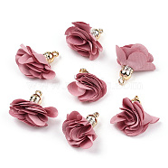 Cloth Pendant Decorations, with Acrylic Findings, Flower, Pale Violet Red, 25~30x28~35mm, Hole: 2mm(FIND-P026-D14)
