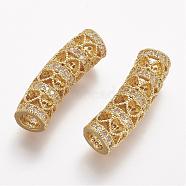 Brass Micro Pave Cubic Zirconia Tube Beads, Tube, Large Hole Beads, Clear, Golden, 25x8.6x7.4mm, Hole: 4.2mm(ZIRC-N025-57G)
