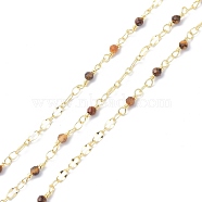 Brass & Natural Tiger Eye Handmade Beaded Chain, with Spool, Long-Lasting Plated, Soldered, 9.5x3.5mm, about 10.93 yards(10m)/roll(CHC-D029-15G-11)