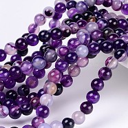 Natural Striped Agate/Banded Agate Beads, Dyed, Round, Purple, Size: about 6mm in diameter, hole: 1mm, 63pcs/strand, 15.5 inch(X-AGAT-6D-4)