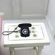 Miniature Spray Painted Alloy Telephone, for Dollhouse Accessories Pretending Prop Decorations, Black, 17x9mm(MIMO-PW0001-051B)