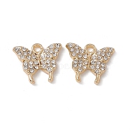 Alloy Rhinestone Pendants, Butterfly Charm, Golden, Crystal, 15x17x2mm, Hole: 2mm(ALRI-K049-11F)