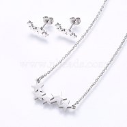 304 Stainless Steel Jewelry Sets, Stud Earrings and Pendant Necklaces, Star, Stainless Steel Color, 18.9 inch(48cm), Stud Earrings: 13x6x1.2mm, Pin: 0.8mm(SJEW-O090-16P)