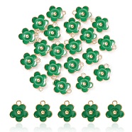 Light Gold Plated Alloy Enamel Pendants, Flower Charm, Green, 13x11.5x3mm, Hole: 1.6mm(ENAM-YW0002-20F)